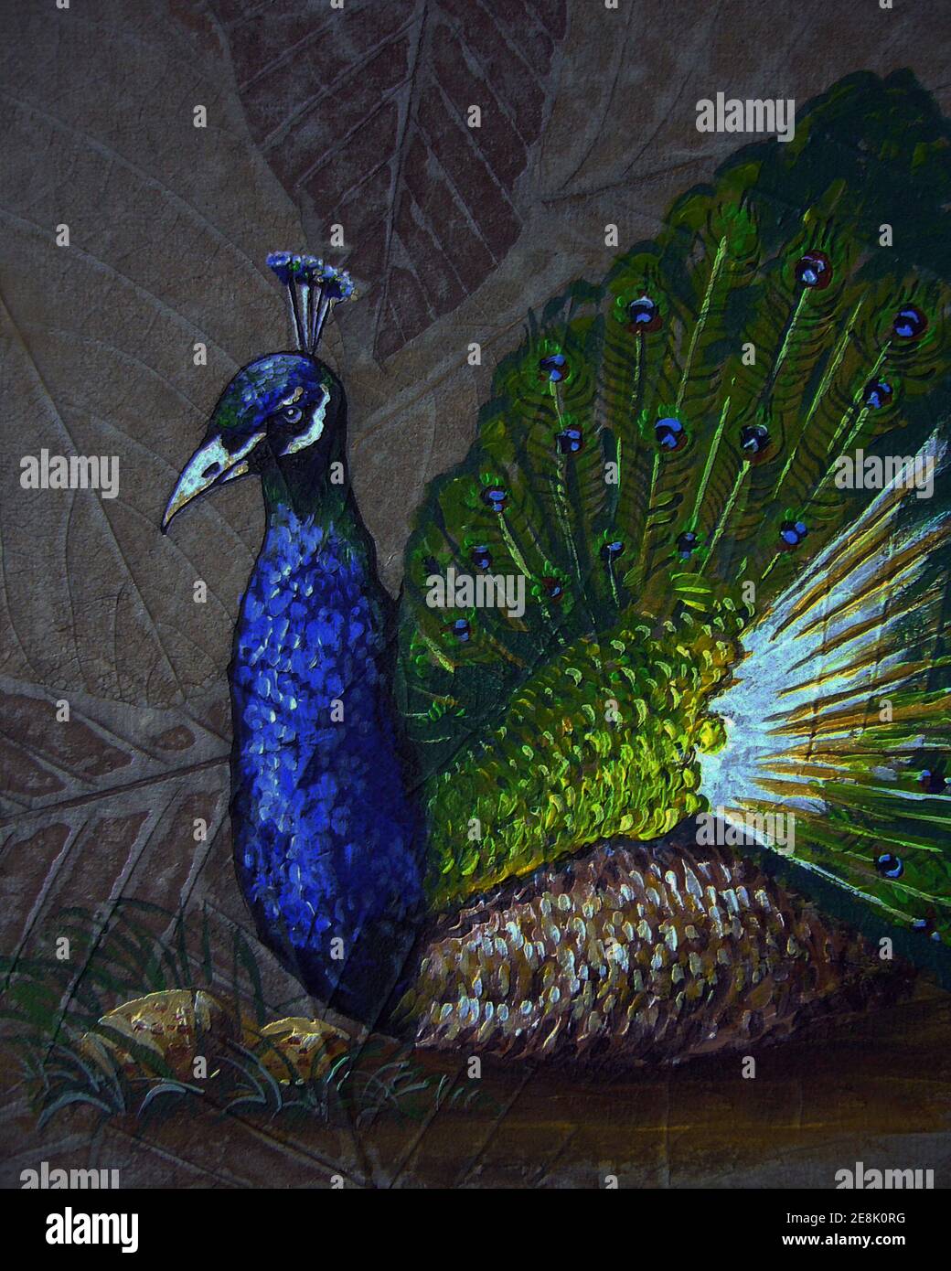 Originales Ölgemälde, süßer Pfauenvogel und Pfauenvogel Stockfoto