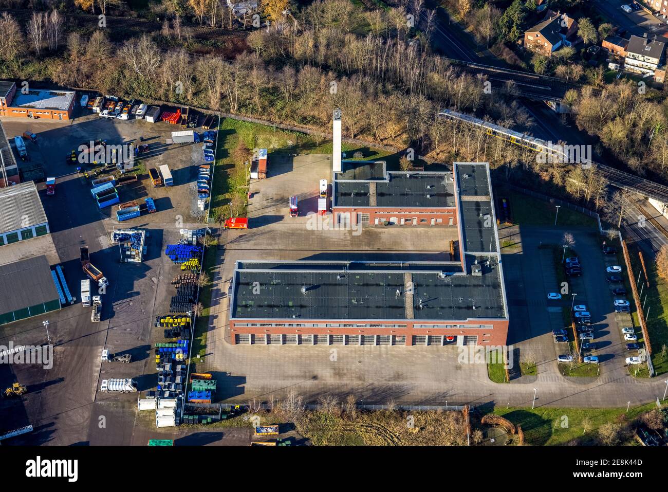 Luftaufnahme der Feuerwehr an der Wienbecke in Dorsten im Ruhrgebiet in Nordrhein-Westfalen, Feuerwehr, Brandschutz, Feuer Stockfoto