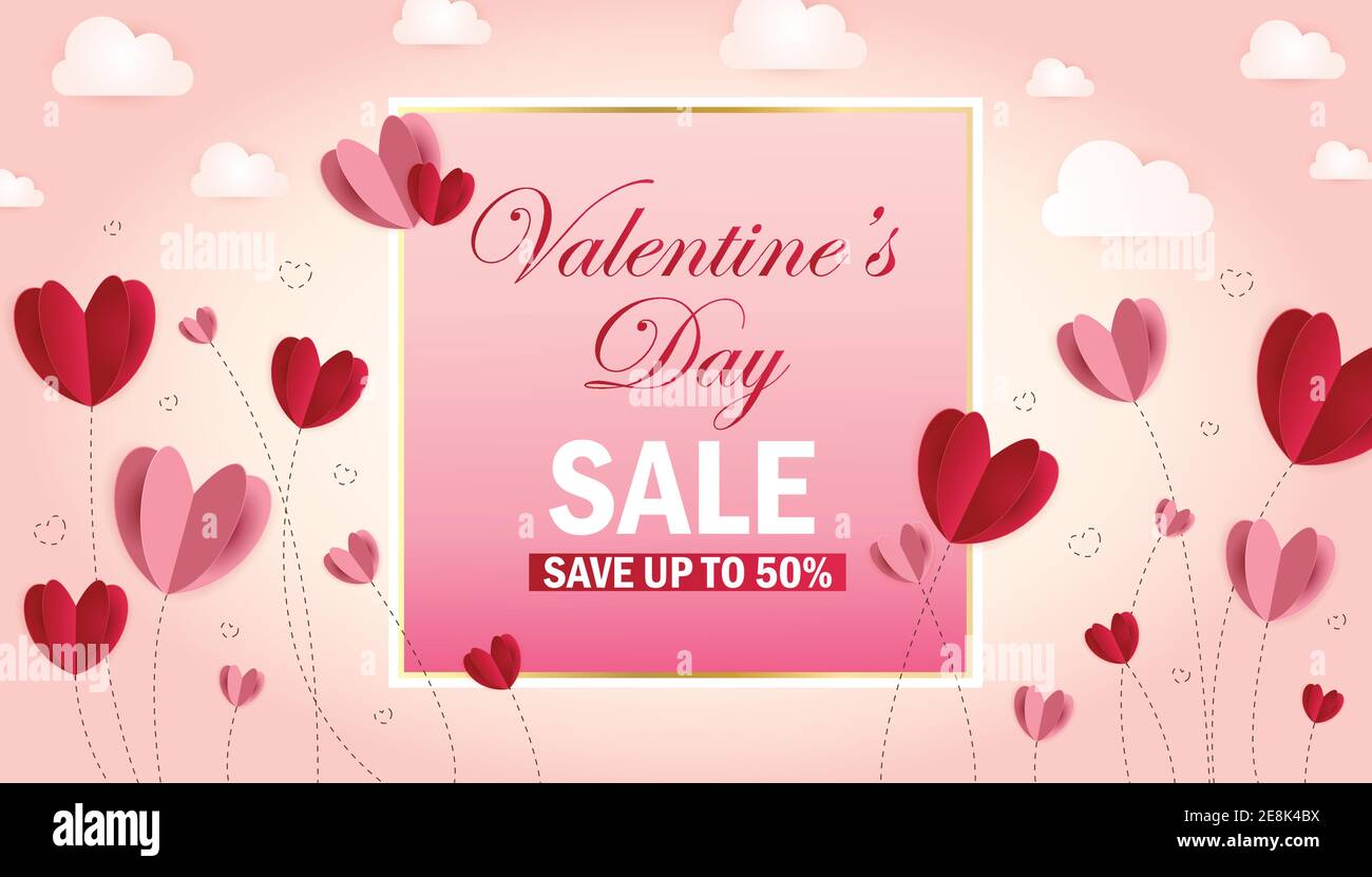 Happy Valentinstag Verkauf Banner Vektor-Illustration auf rosa ein Hintergrund. Banner zum Valentinstag-Verkauf. Stock Vektor