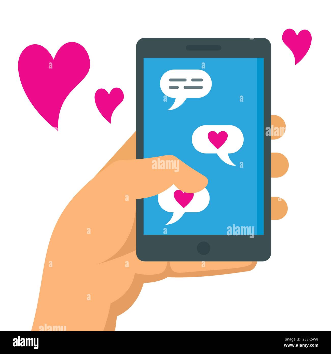 Online-Dating. Romantisches Gespräch flach Vektor-Konzept. Freundliche Internetkommunikation. Online Liebe Dating Kommunikation, romantische Internet Liebe ve Stockfoto