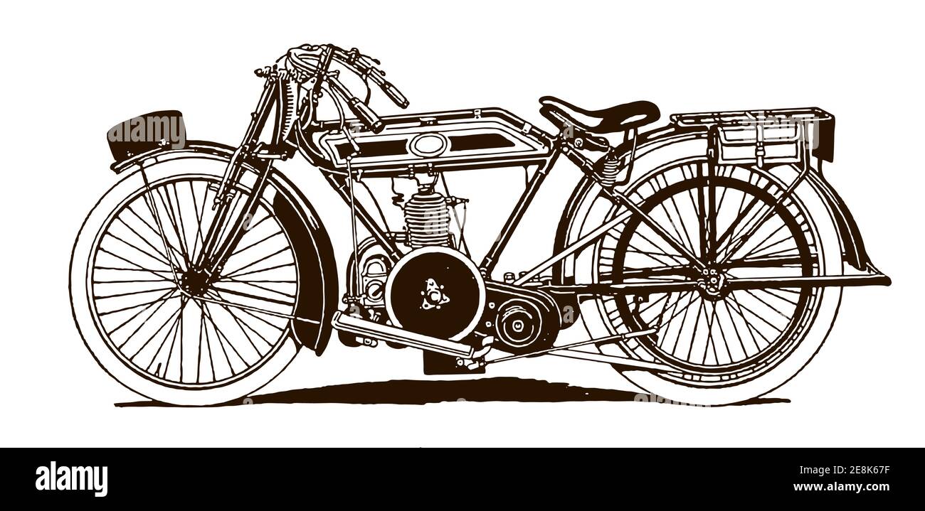 Antike Zweitakt-Motorrad in Seitenansicht, nach einer Illustration aus dem frühen 20. Jahrhundert Stock Vektor