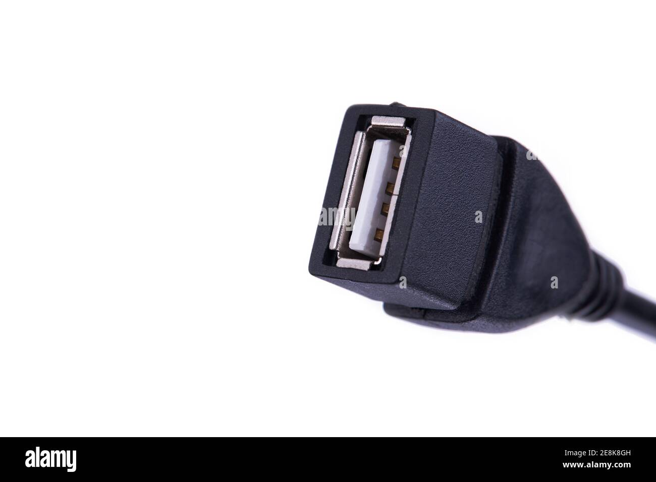 USB OTG Kabel Stecker Nahaufnahme isoliert auf weißem Hintergrund. Copy Space Stockfoto