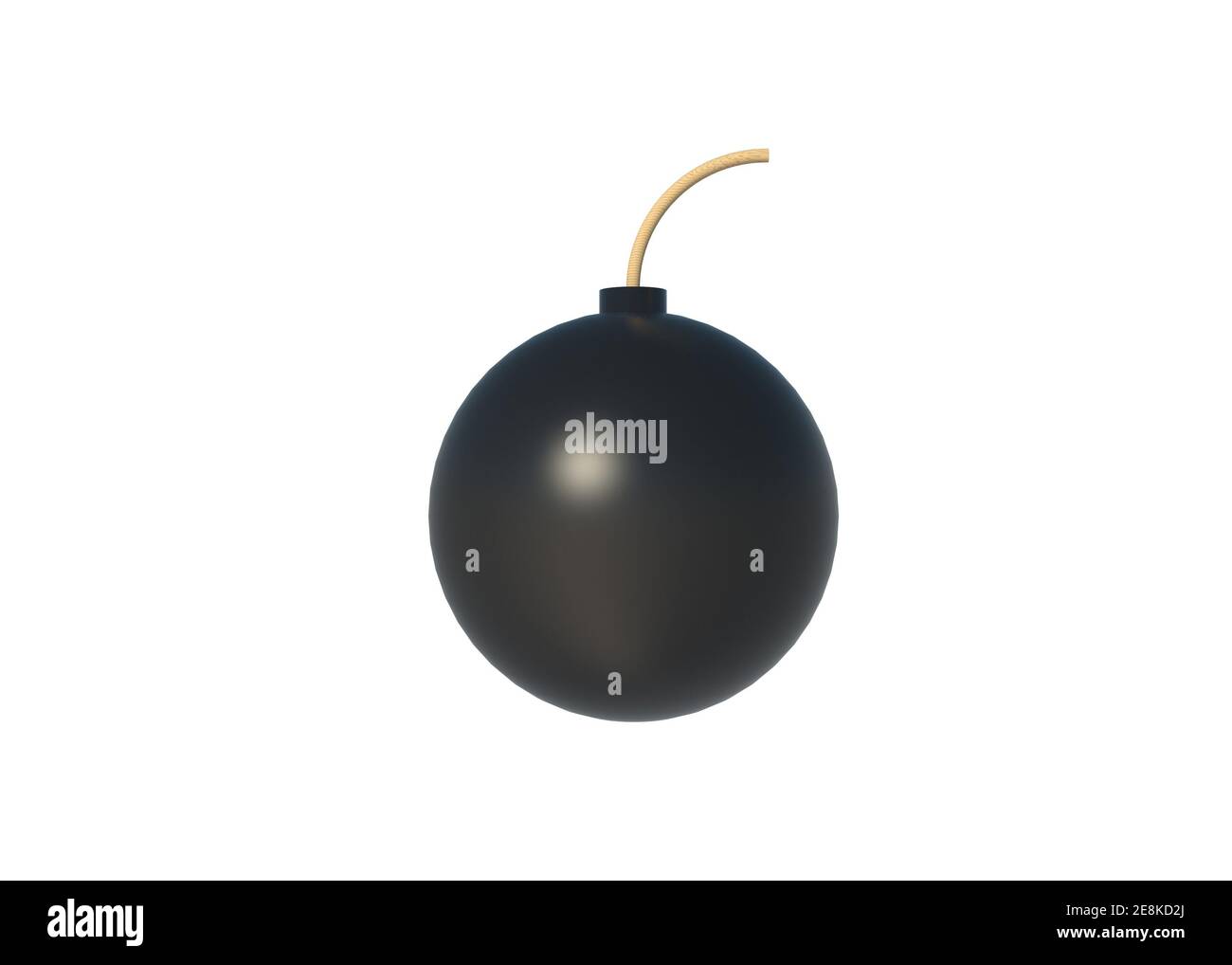 3D Illustration Schwarze Kugel Bombe mit Sicherung isoliert auf weißem Hintergrund mit Clipping-Pfad Stockfoto