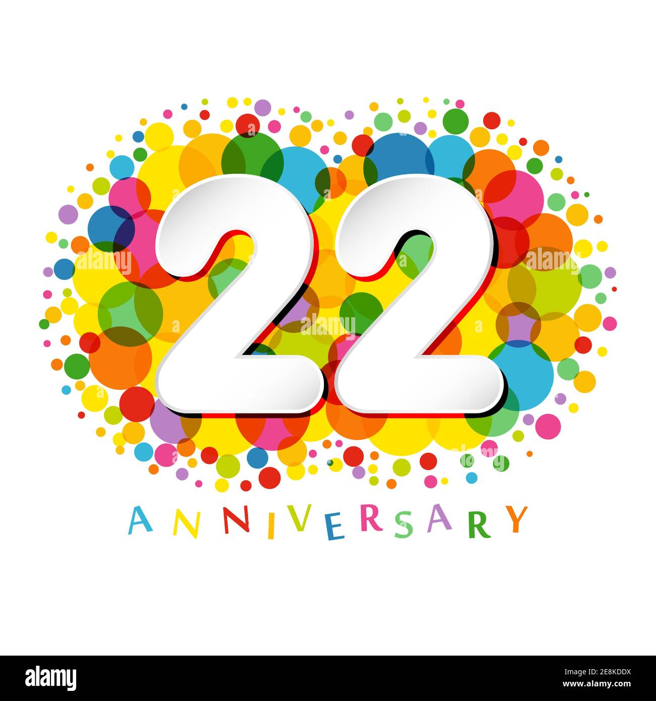 Zahlen zum 22. Jahrestag. 22 Jahre alte bunte Grütze. Nettes Gratulation Konzept. Isolierte abstrakte Grafik-Design-Vorlage. Altersziffern. Up t Stock Vektor