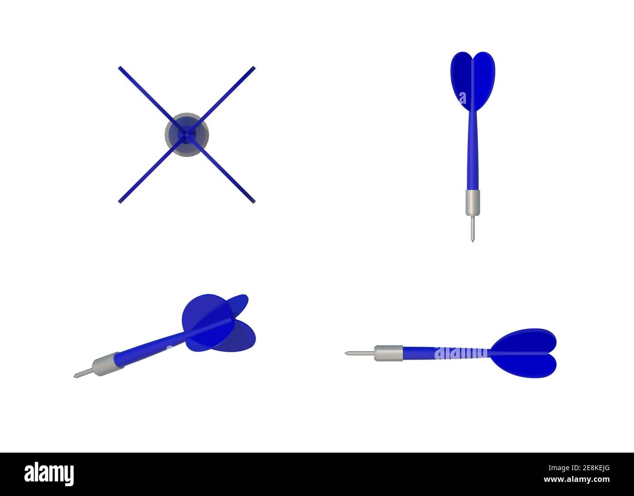 3D Illustration 4 Style View isolierte blaue Darts auf weißem Hintergrund mit Beschneidungspfad Stockfoto