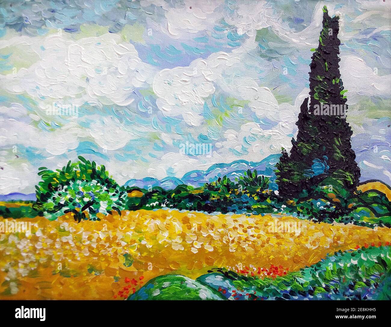Kunstmalerei Ölfarbe View Tree, van Gogh, Landschaft Stockfoto