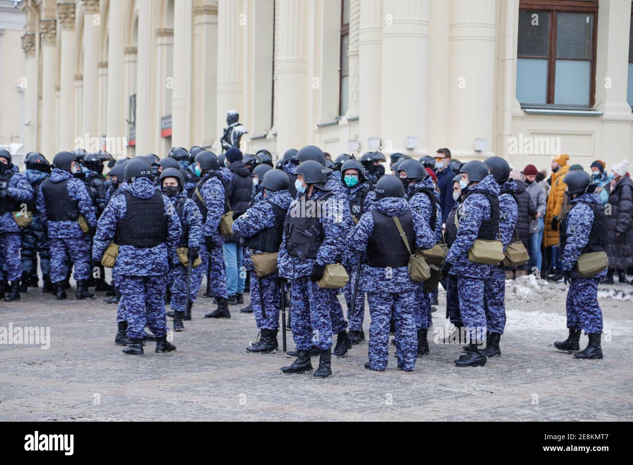 Moskau, Russland. Januar 2021. Proteste in der Hauptstadt Russlands. In