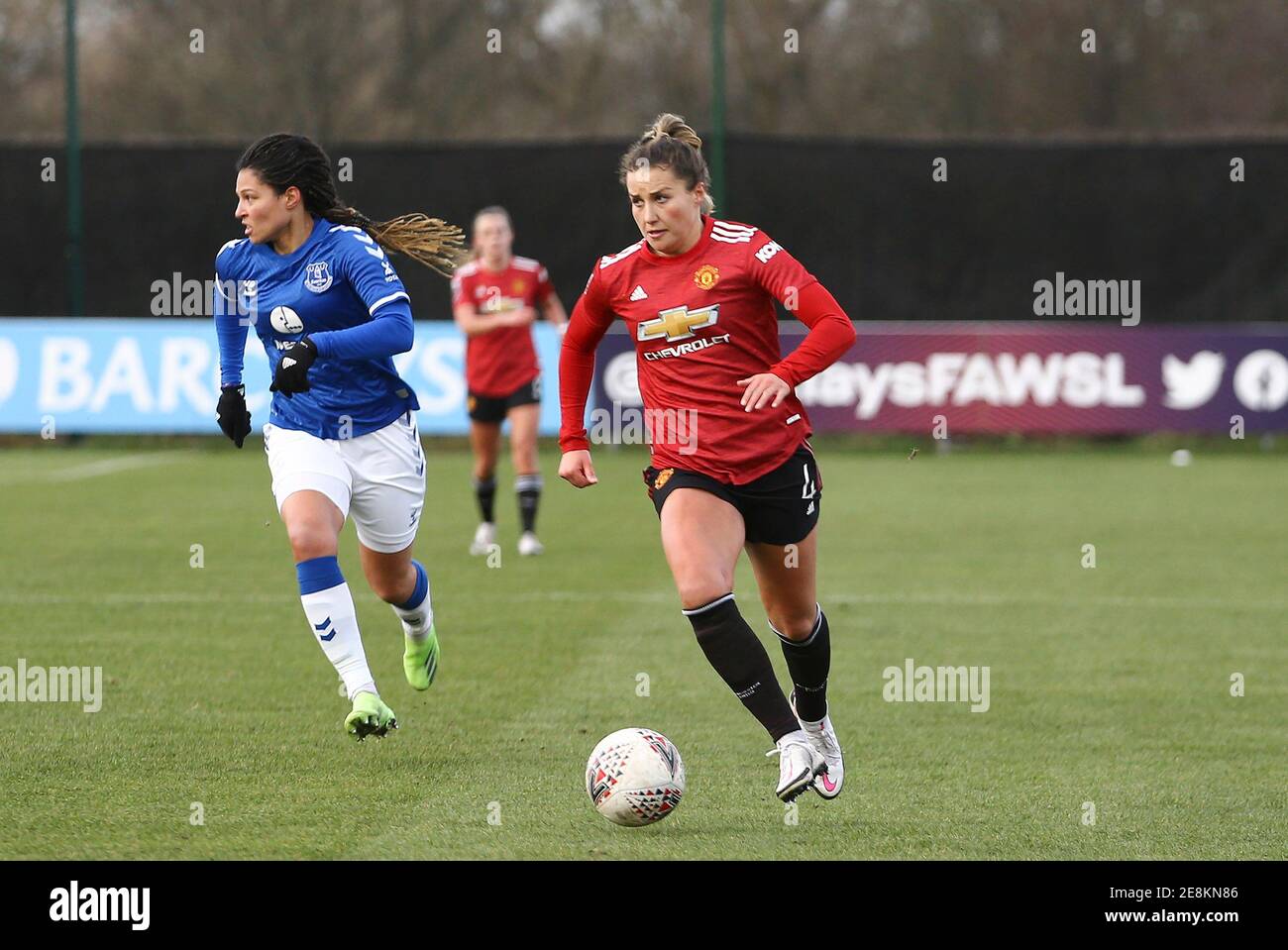 Liverpool, Großbritannien. Januar 2021. Amy Turner von Manchester United in Aktion. Barclays Women's Super League Match, Everton Women gegen Manchester Utd Women im Walton Hall Park in Liverpool am Sonntag, 31. Januar 2021. Dieses Bild darf nur für redaktionelle Zwecke verwendet werden. Nur redaktionelle Verwendung, Lizenz für kommerzielle Nutzung erforderlich. Keine Verwendung in Wetten, Spiele oder ein einzelner Club / Liga / Spieler Publikationen.pic von Chris Stading / Andrew Orchard Sport Fotografie / Alamy Live News Kredit: Andrew Orchard Sport Fotografie / Alamy Live News Stockfoto