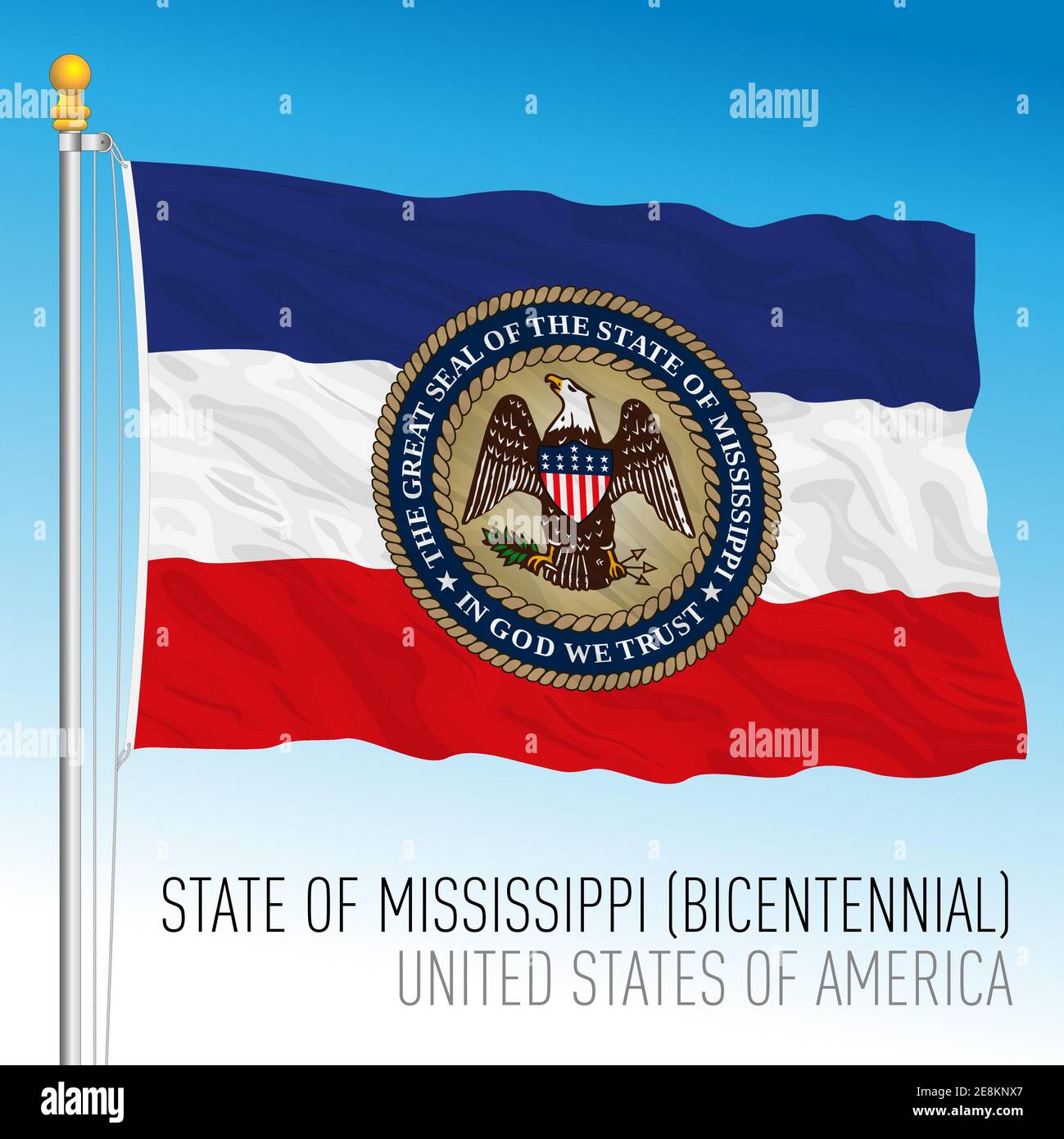 Mississippi Bundesstaaten Flagge, Bicentennial, Vereinigte Staaten, Vektor-Illustration Stock Vektor