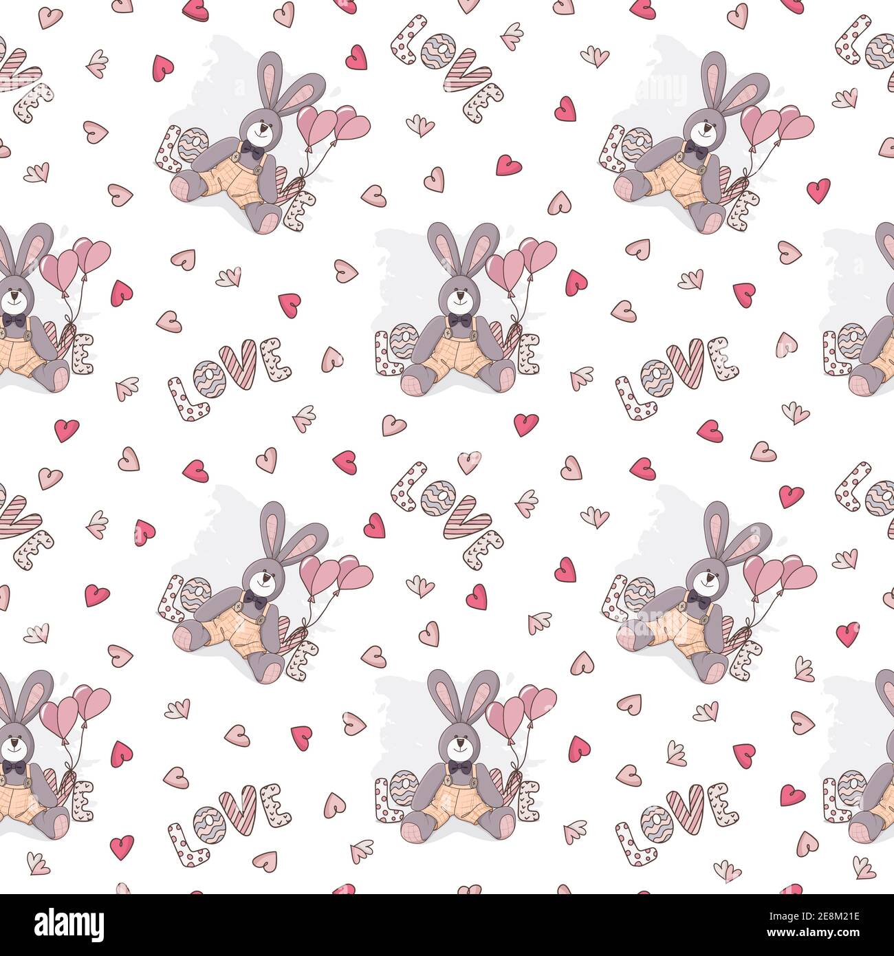 Lustige nahtlose Doodle-Muster für Valentinstag, Hochzeit, romantische Veranstaltungen. Vektor Stock Vektor