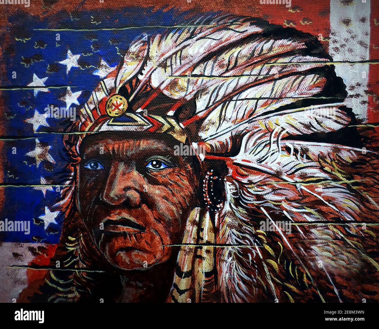 Kunst, Malerei, Ölfarbe, Red Indian, Indianer, Gesicht Apache Stockfoto