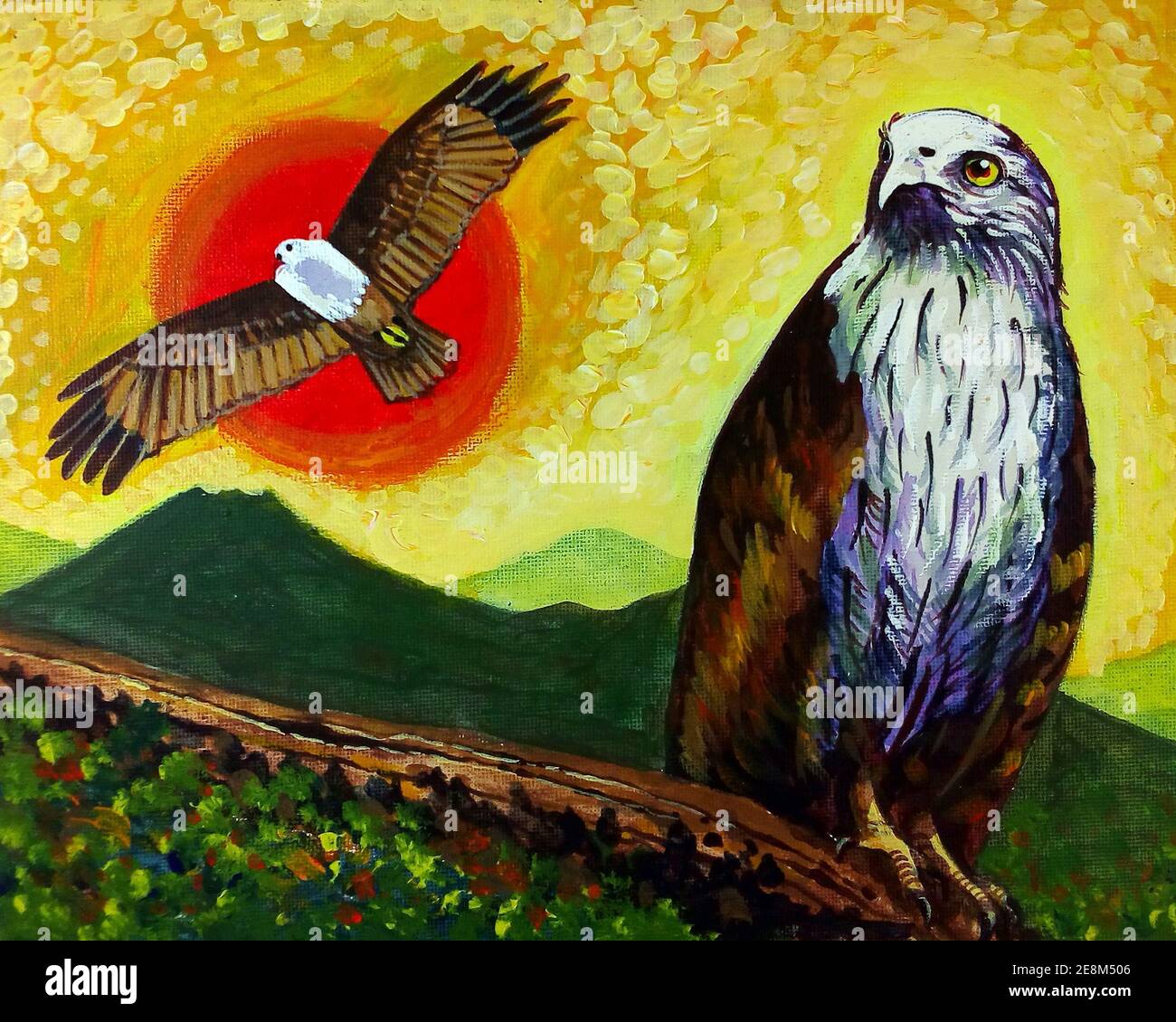 Kunst, Malerei, feine Kunst, Ölfarben, Adler, Vögel, aus Thailand Stockfoto