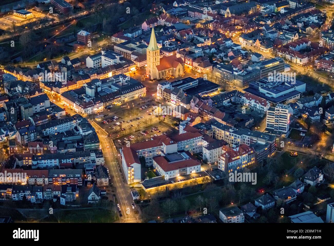 Luftaufnahme, Santa-Monica-Platz, Parkplatz, Stadtzentrum mit Marktplatz und St. Paul's Kirche, St. Marien-Hospital Hamm Juwel. GmbH Klinik für Gefäßchi Stockfoto