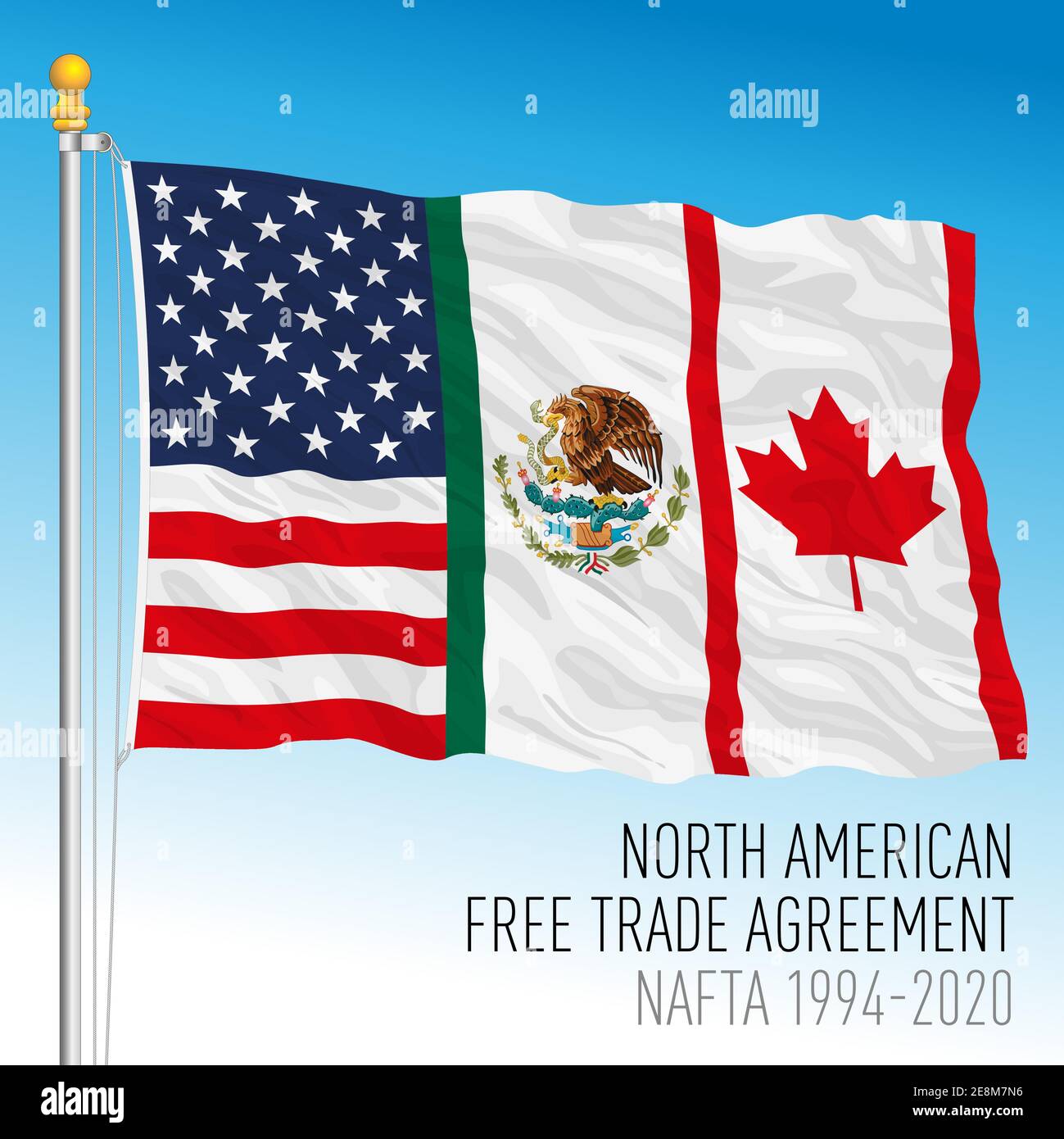 NAFTA, nordamerikanische Freihandelsabkommen Flagge, USA, Mexiko, Kanada, Vektorgrafik Stock Vektor