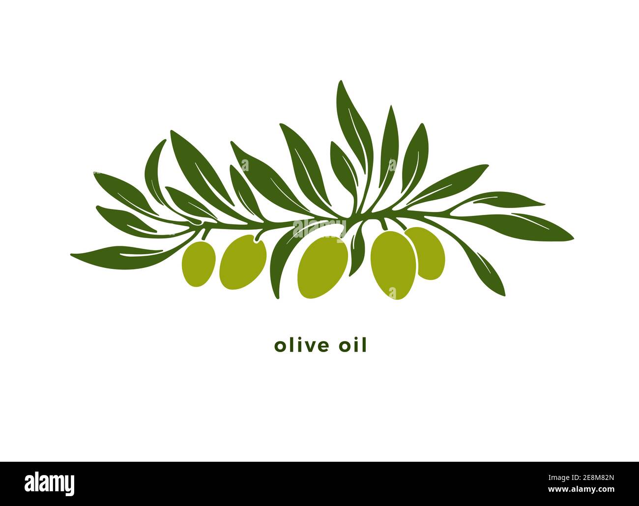 Silhouette von Olivenbaum, grüne Frucht, Blätter, isoliert auf weißem Hintergrund. Vektormuster. Natürliches Bio-Öl. Wilde Ernte. Design für Druck, Simp Stock Vektor