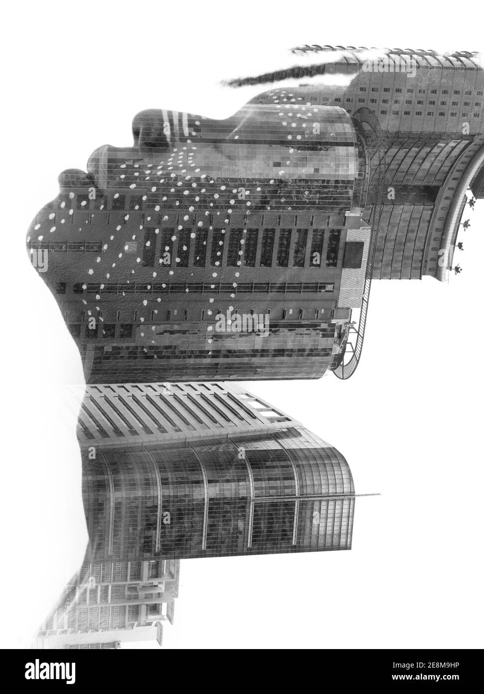 Ein Porträt mit visueller Illusion in Schwarz und Weiß Stockfoto