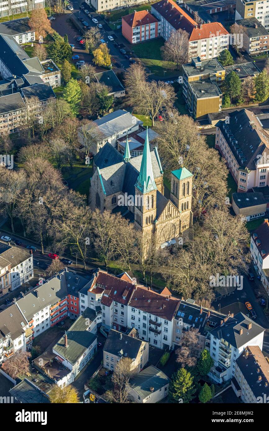 Luftbild, Herz-Jesu-Kirche, Herne-Mitte, Herne, Ruhrgebiet, Nordrhein-Westfalen, Deutschland, Kultstätte, DE, Europa, Religionsgemeinschaft, pl Stockfoto