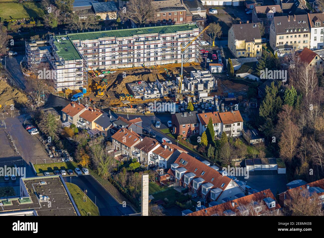 Luftaufnahme, Baustelle Neubau Widumer Höfe, das zukünftige Altersheim der St. Elisabeth Gruppe, Sodingen, Herne, Ruhrgebiet, Nord RHI Stockfoto