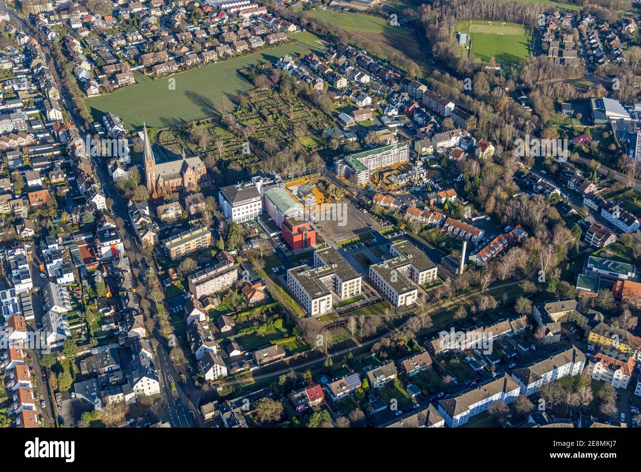Luftaufnahme, Baustelle Neubau Widumer Höfe, das zukünftige Altersheim der St. Elisabeth Gruppe, Sodingen, Herne, Ruhrgebiet, Nordrhein-W. Stockfoto