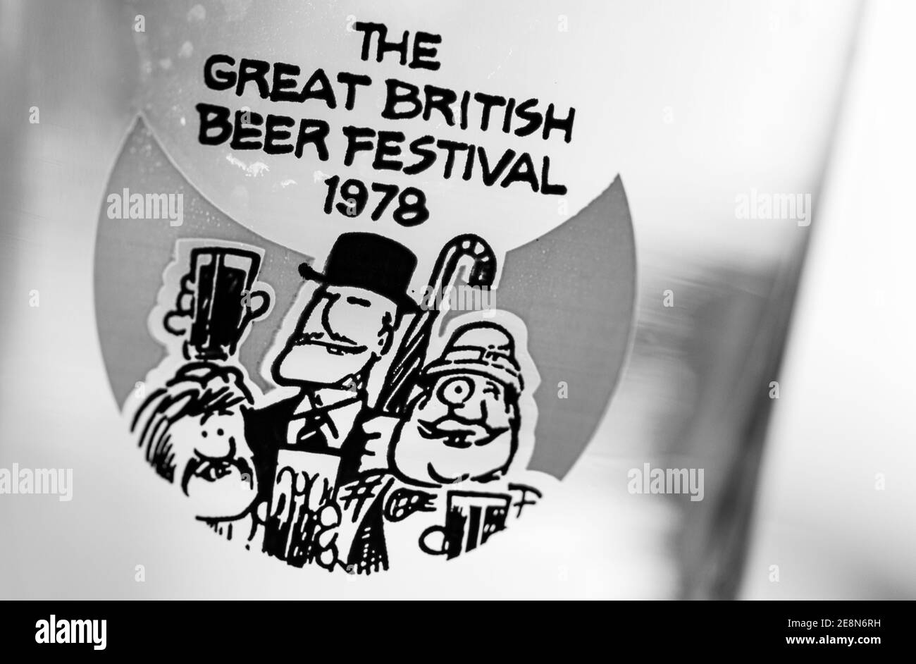 Glas vom Great British Beer Festival 1978 im Alexandra Palace, Wood Green, London Stockfoto