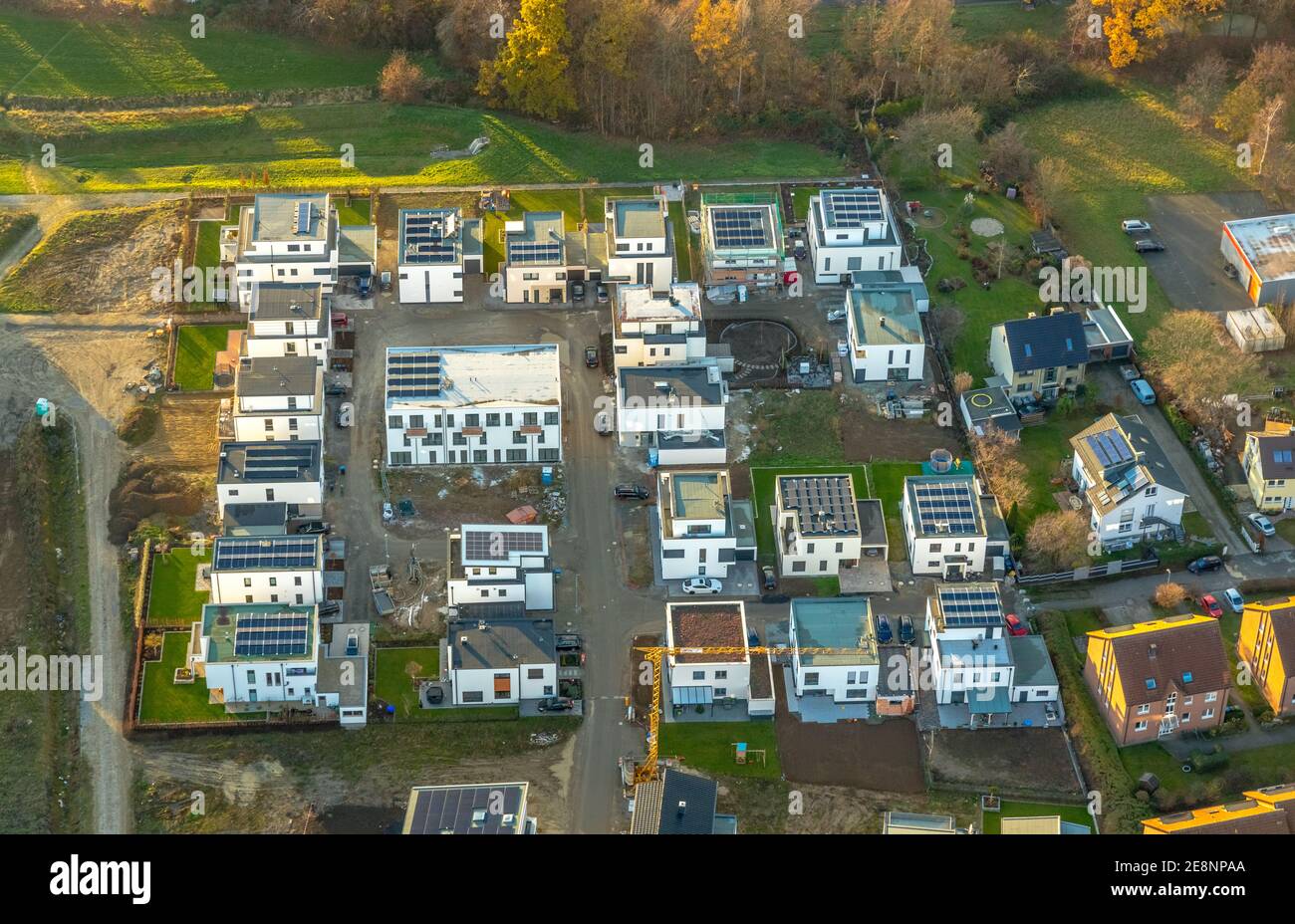 Luftaufnahme, Bebauung Belgisches Viertel, neues Wohngebiet, Soest, Soester Börde, Nordrhein-Westfalen, Deutschland, Bauarbeiten, Bau, Stockfoto