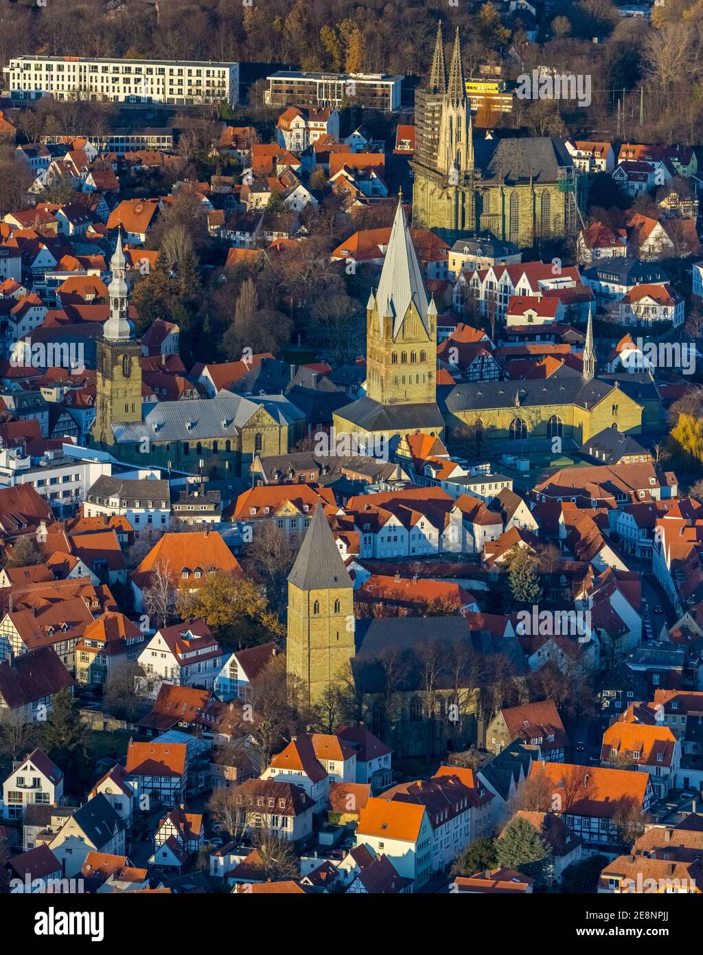 Luftaufnahme, Blick auf die Innenstadt, Altstadt, Lutherische Kirche St. Maria zur Wiese, St. Petri Alde Kerke, St. Patrokli Kathedrale, St. Pauli Kirche, St. Albe Stockfoto