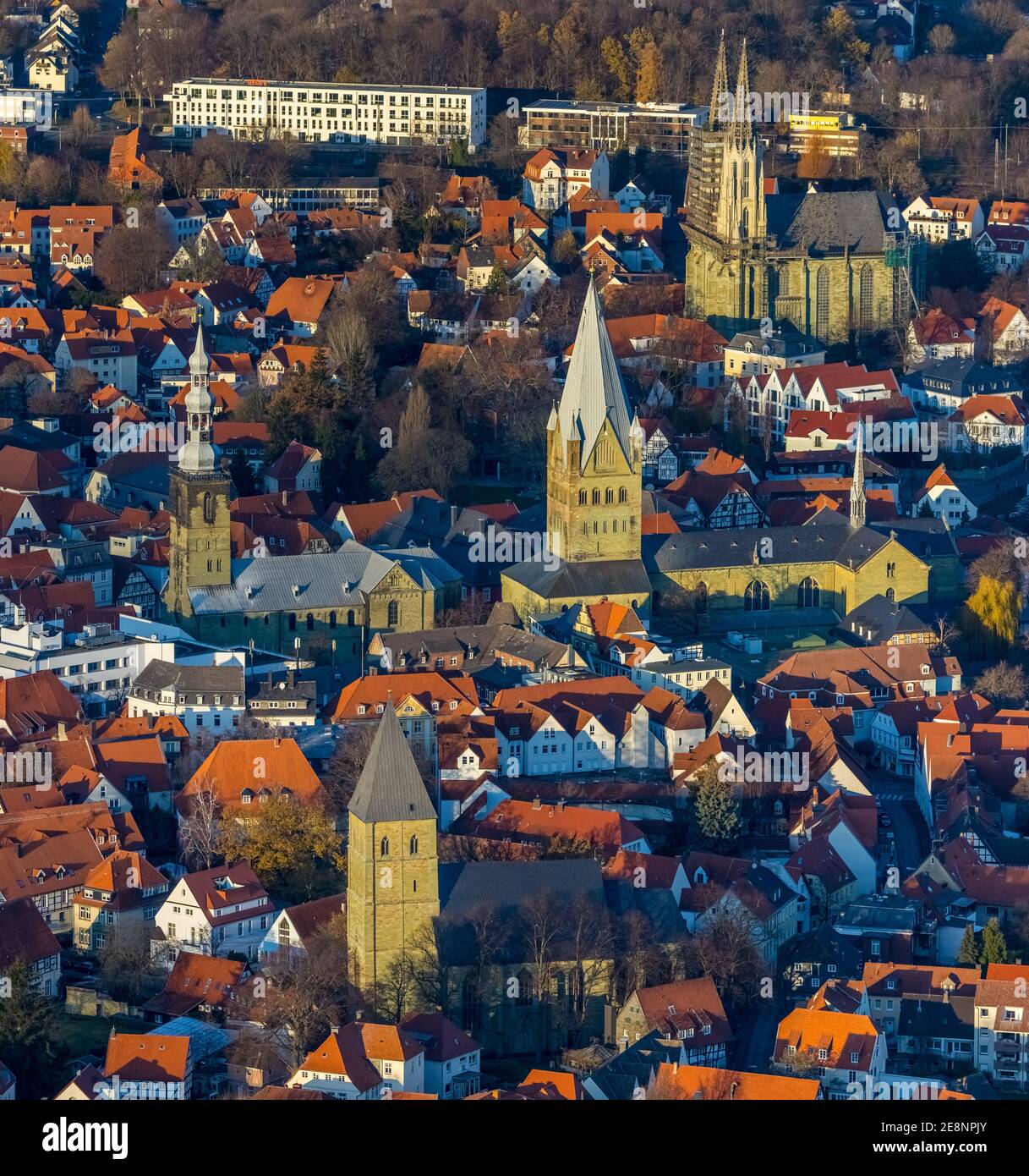 Luftaufnahme, Blick auf die Innenstadt, Altstadt, Lutherische Kirche St. Maria zur Wiese, St. Petri Alde Kerke, St. Patrokli Kathedrale, St. Pauli Kirche, St. Albe Stockfoto