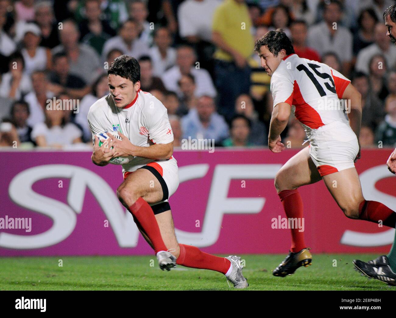 Georgiens Flügelspieler Giorgi Elizabarashvili während der IRB Rugby World Cup 2007, Pool D, Irland gegen Georgien im Chaban Delmas Stadium in Bordeaux, Frankreich am 15. September 2007. Foto von Nicolas Gouhier/Cameleon/ABACAPRESS.COM Stockfoto