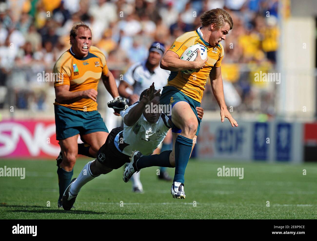 Australiens Flügelspieler Drew Mitchel während der IRB Rugby World Cup 2007, Pool A, Australien gegen Fidji im Stade de la Mosson in Montpellier, Frankreich am 23. September 2007. Australien gewann 55-12. Foto von Nicolas Gouhier/Cameleon/ABACAPRESS.COM Stockfoto