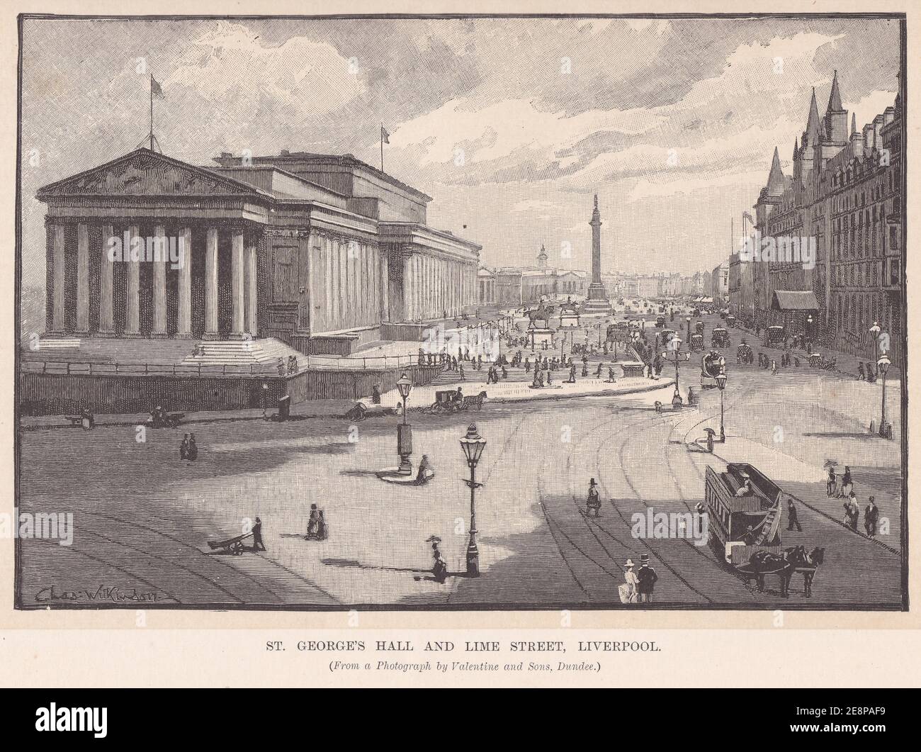 Vintage Illustration von St. George's Hall und Lime Street, Liverpool. Stockfoto