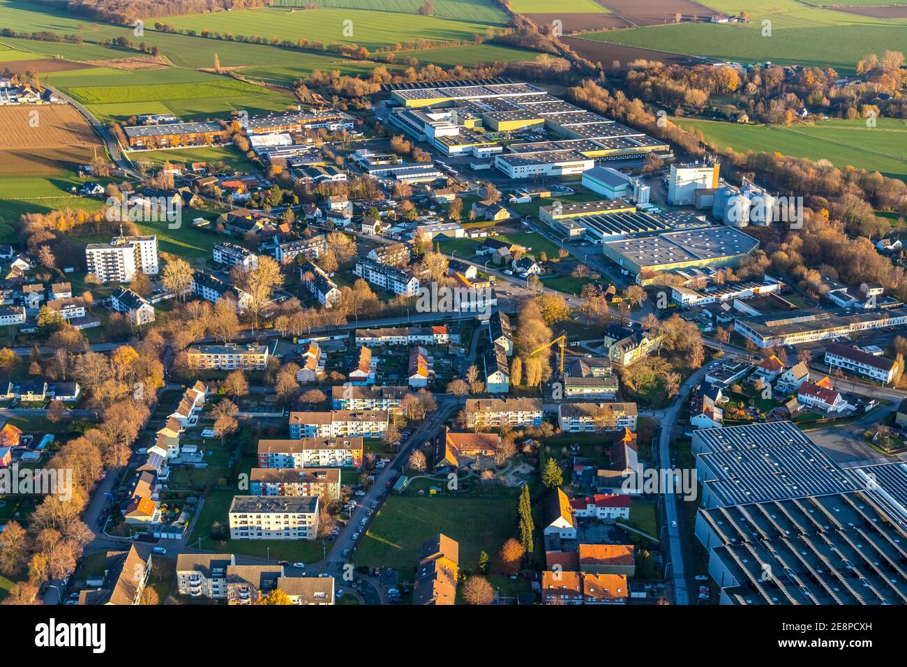 Luftbild, zur Mersch Industriegebiet, Werl, Nordrhein-Westfalen, Deutschland, DE, Europa, Gewerbebetriebe, Gewerbegebiet, industria Stockfoto