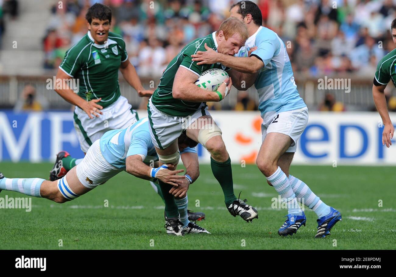 Irlands Sperre Paul O'Connell während der IRB Rugby World Cup 2007, Pool D, Irland gegen Argentinien beim Parxc des Princes in Paris, Frankreich am 30. September 2007. Foto von Christophe Guibbaud/Cameleon/ABACAPRESS.COM Stockfoto