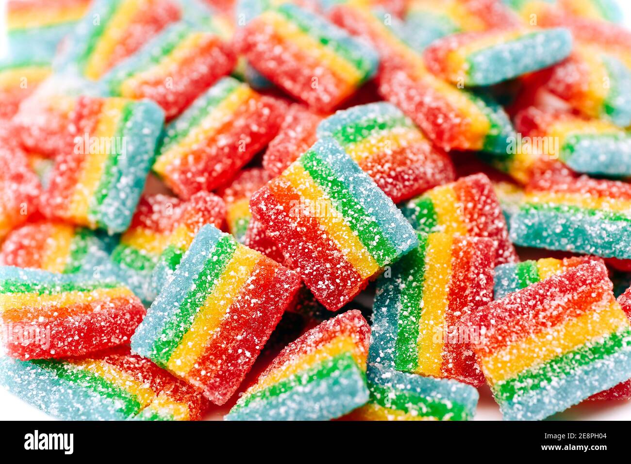 Rainbow saftig gummy Süßigkeiten Hintergrund. Gelee Süßigkeiten. Stockfoto