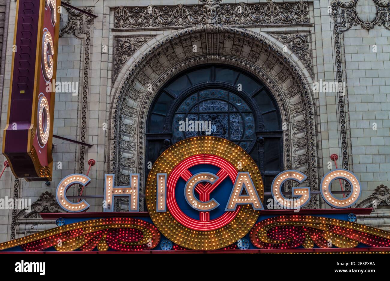 Neon Light of the Marque im Chicago Theater, Chicago, Illinois, USA Stockfoto