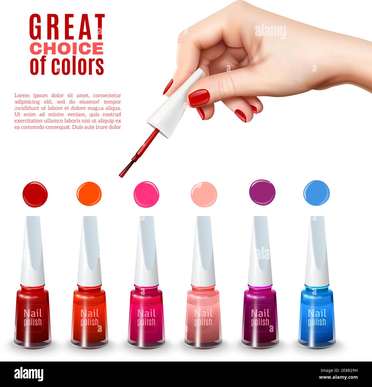 Beste Wahl der neuen Farbtöne Nagellack Farben mit schön Hand halten Pinsel  Werbung Poster realistische Vektor-Illustration Stock-Vektorgrafik - Alamy