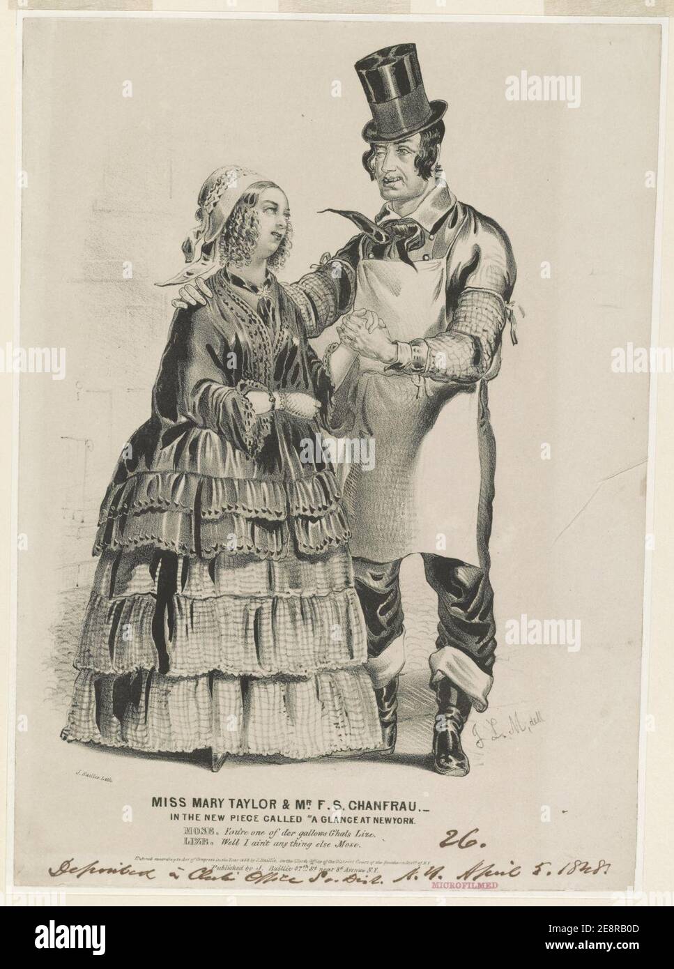 Miss Mary Taylor & Mr. F.S. Chanfrau - im neuen Stück ''A glance at New York'' - J.L.M. Delt. ; J. Baillie Lith. Stockfoto