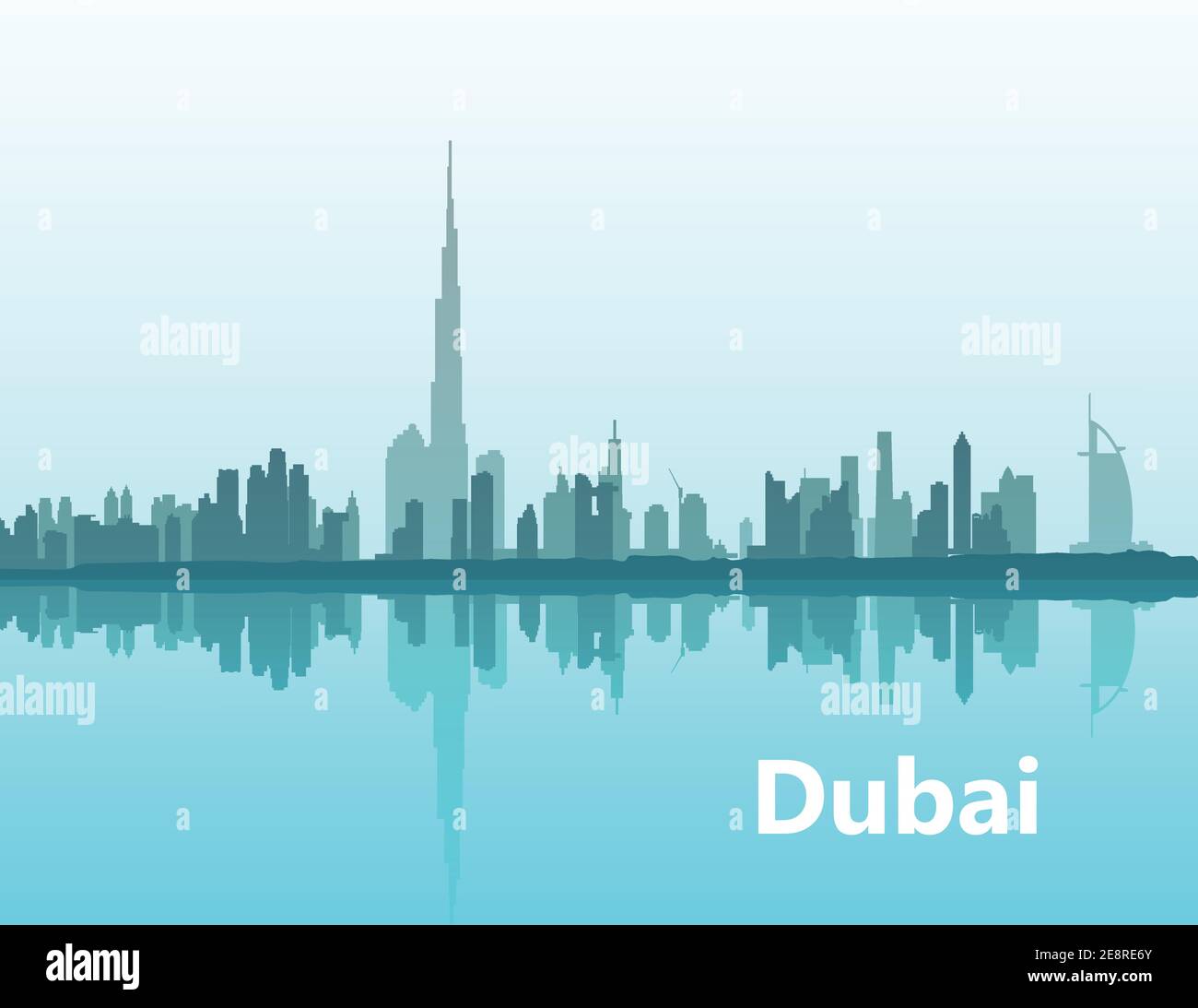 Dubai. Panoramablick auf die cityline am Horizont Illustration der Stadt Dubai, VAE Stock Vektor