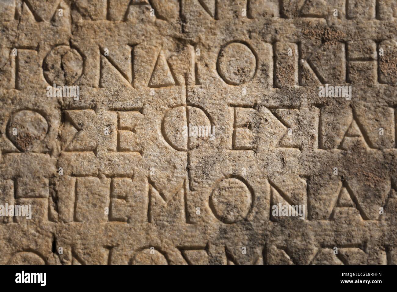 Ephes Wort in altgriechischer Sprache in Ephesus Stadt, Türkei Stockfoto