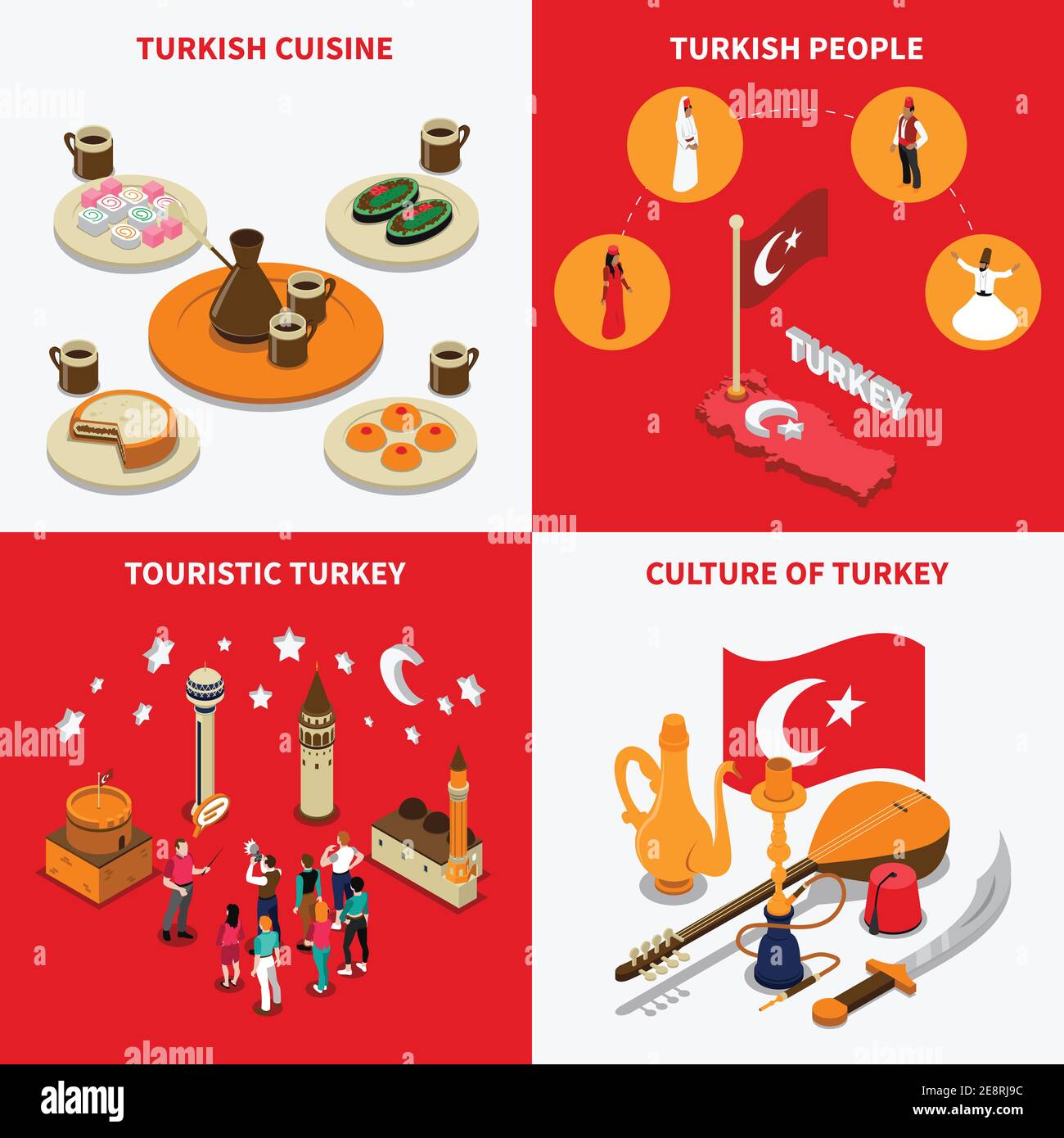 Touristische Attraktion in der türkei 4 isometrische Ikonen Platz mit historischen basilika und Moschee Wahrzeichen isoliert Vektor-Illustration Stock Vektor