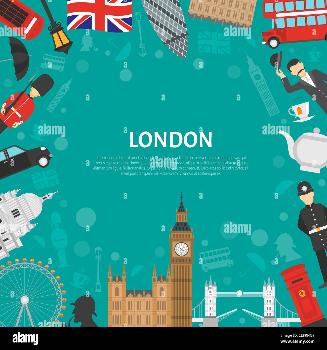 London City Wahrzeichen und kulturelle Symbole dekoratives Border Design für Flache abstrakte Vektorgrafik für Rahmen oder Notizblock Stock Vektor