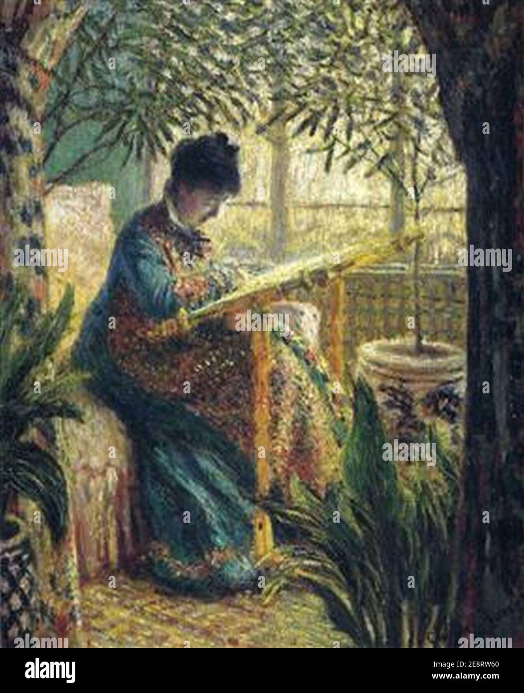 Monet - madame-monet-Sticken-1875. Stockfoto