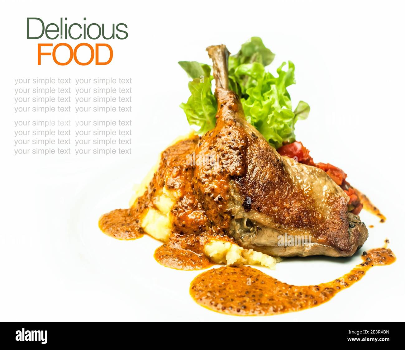 Gebratene Ente, die Beine serviert mit Kartoffelpüree. Stockfoto