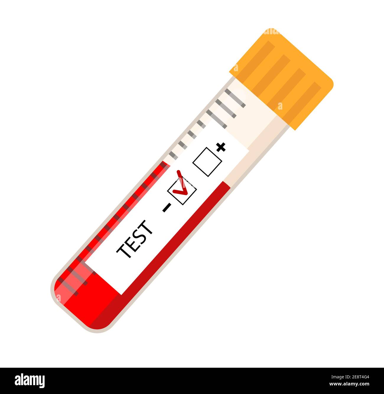 Icon Tube Test Blut. Labor führt einen Bluttest für ein positives oder negatives Ergebnis des Virus. vektor-Illustration isoliert auf weiß. Stock Vektor