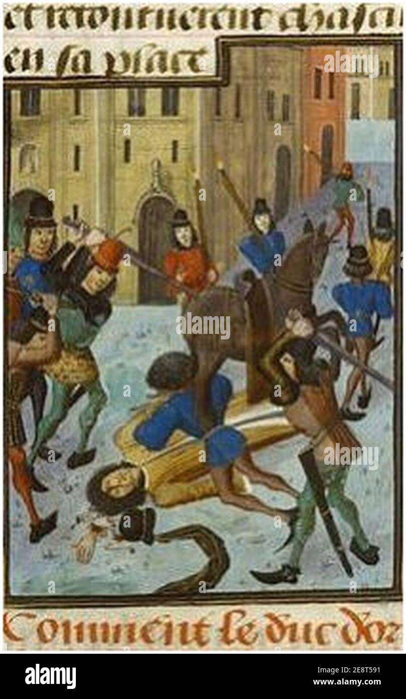 Moord op Lodewijk van Orleans 1407. Stockfoto