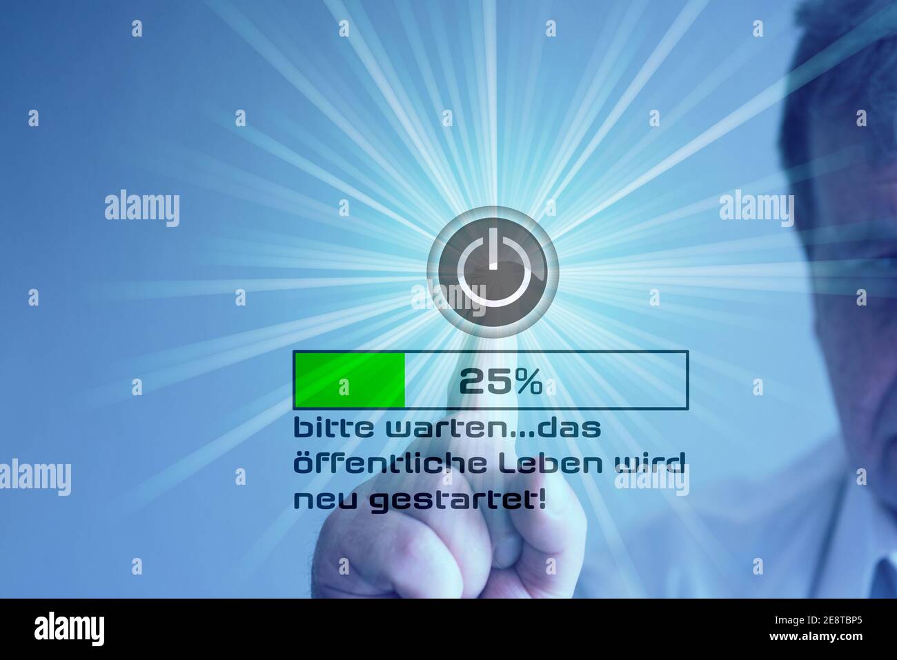 Starttaste für das öffentliche Leben nach einer Coronavirus-Pandemie Stockfoto