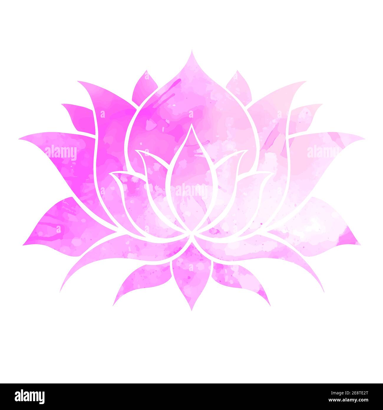 Violette Aquarell Silhouette von Lotus. Zarte lila Wasserblume mit Flecken. Natürliches heiliges Symbol für Spa und Yoga. Vector floral Logo und Lilie ic Stock Vektor