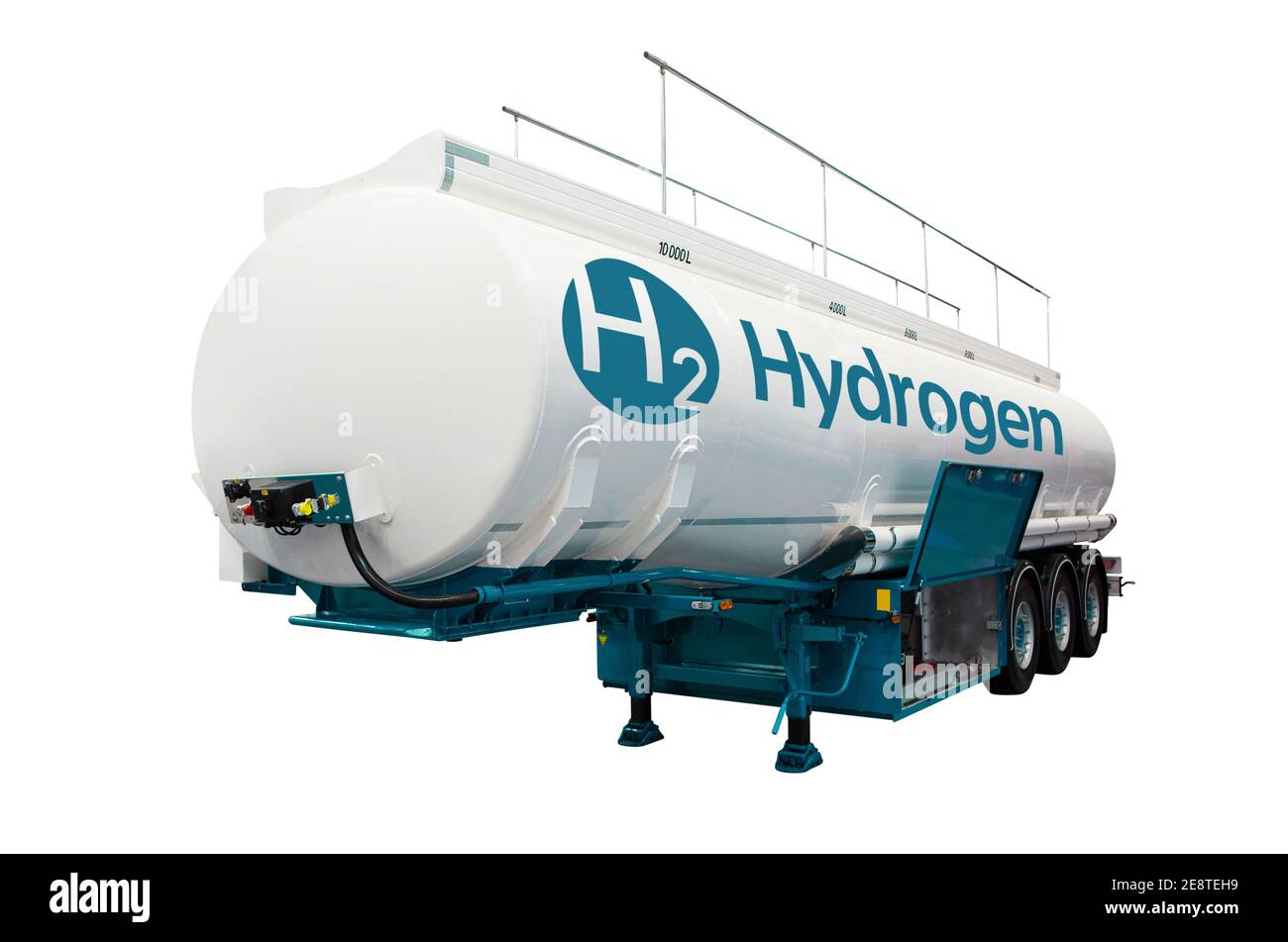 Tankwagen mit Wasserstoff isoliert auf weißem Hintergrund Stockfoto