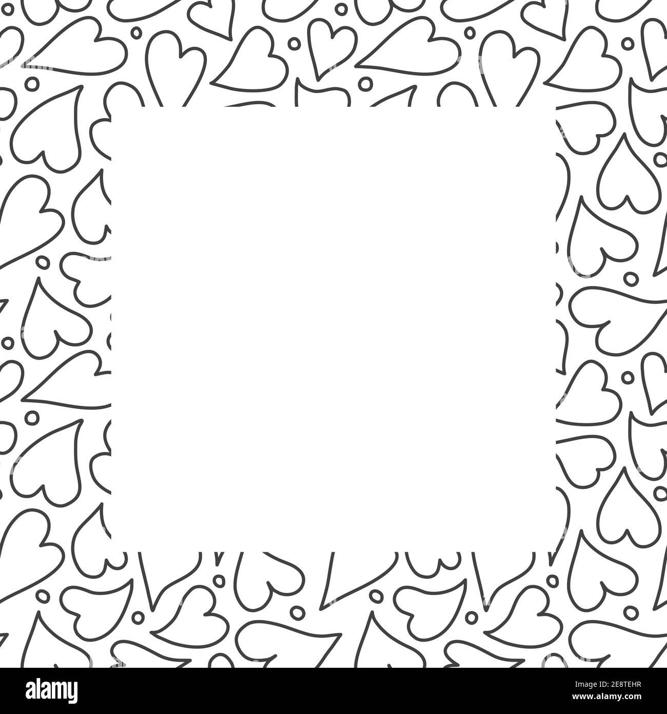 Herz Rahmen Rahmen Design Hintergrund, Hand gezeichnet umrandeten Herzen in einem quadratischen umgeben. Vektorvorlage in Schwarz-Weiß Stock Vektor