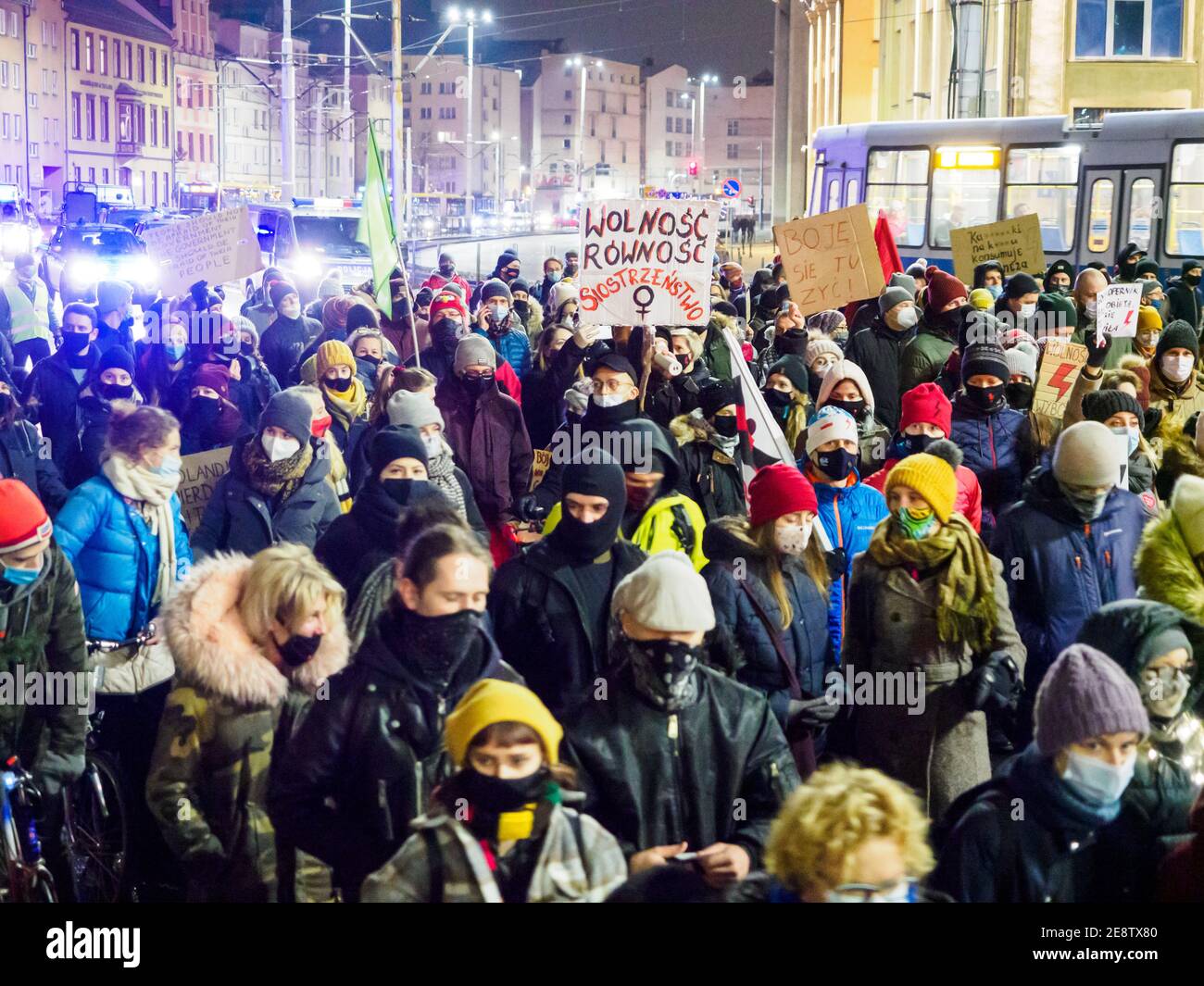 Breslau, Polen, 29. Januar 2021 - spontaner Protest gegen das Gesetz gegen Abtreibung, das von der polnischen Regierung AIS gezwungen wurde Stockfoto