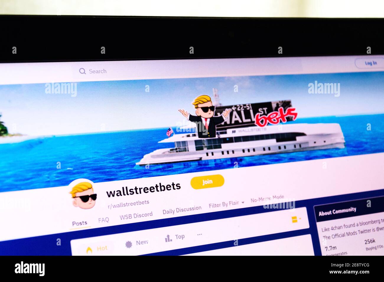 PRAG, TSCHECHISCHE REPUBLIK - 1. FEBRUAR 2021: Wallstreetbets reddit Group Homepage am 1. Februar 2021 in Prag, Tschechische Republik. Stockfoto